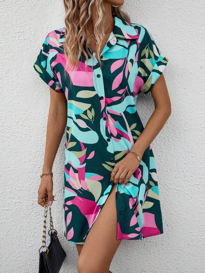 Tropical Vibe Button-Down Shirt Dress