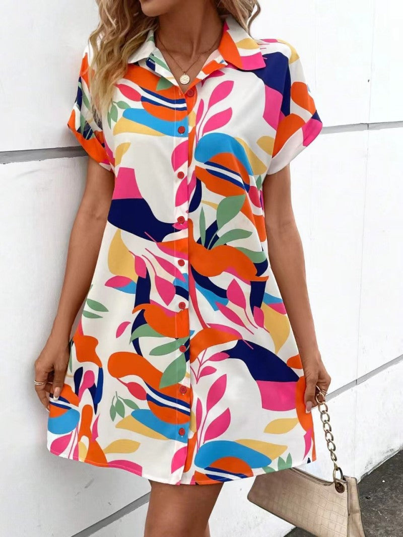Tropical Vibe Button-Down Shirt Dress