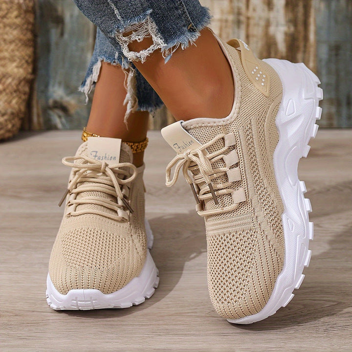 Beige Breathable Knit Sneakers