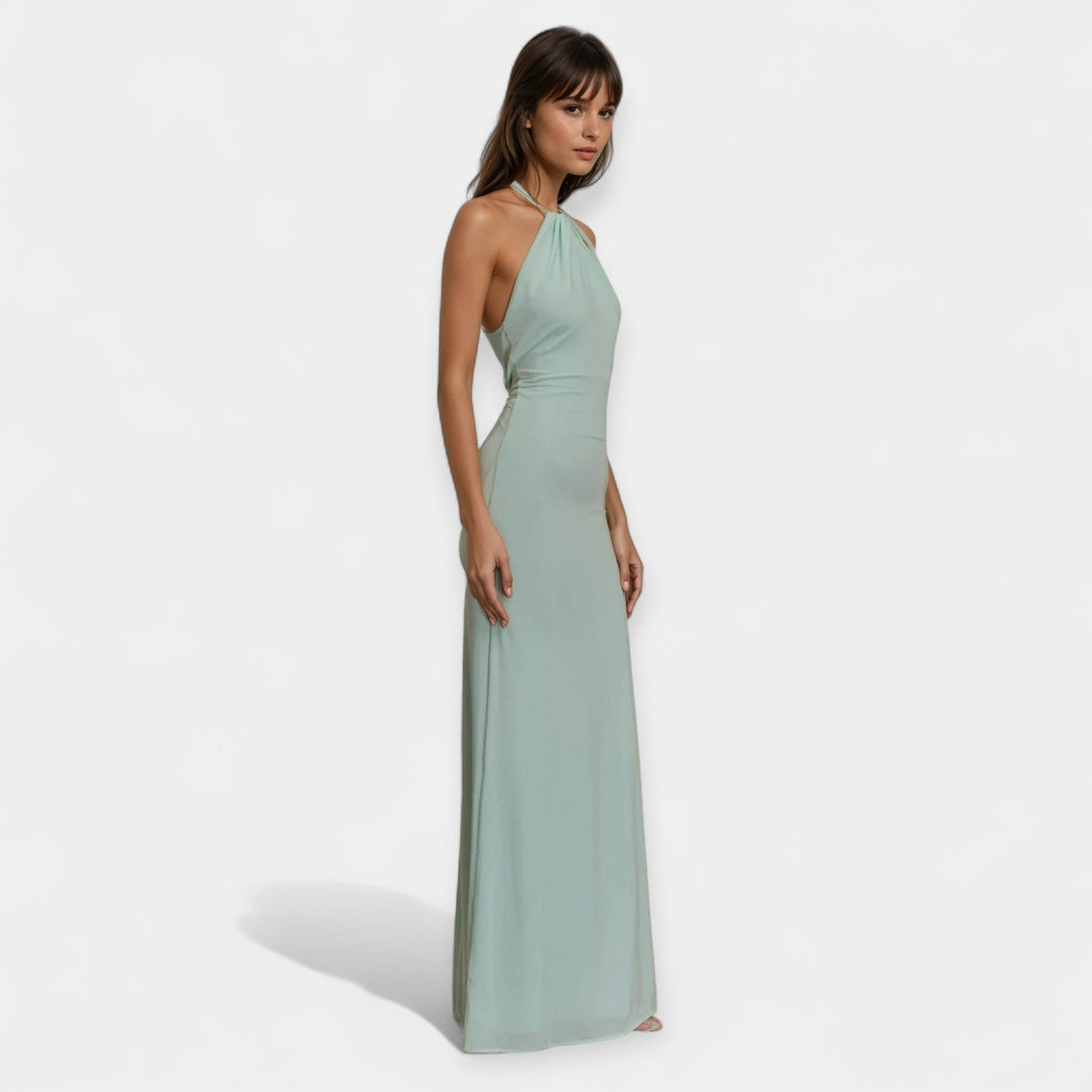 Maxi Dress with Collar and Tie