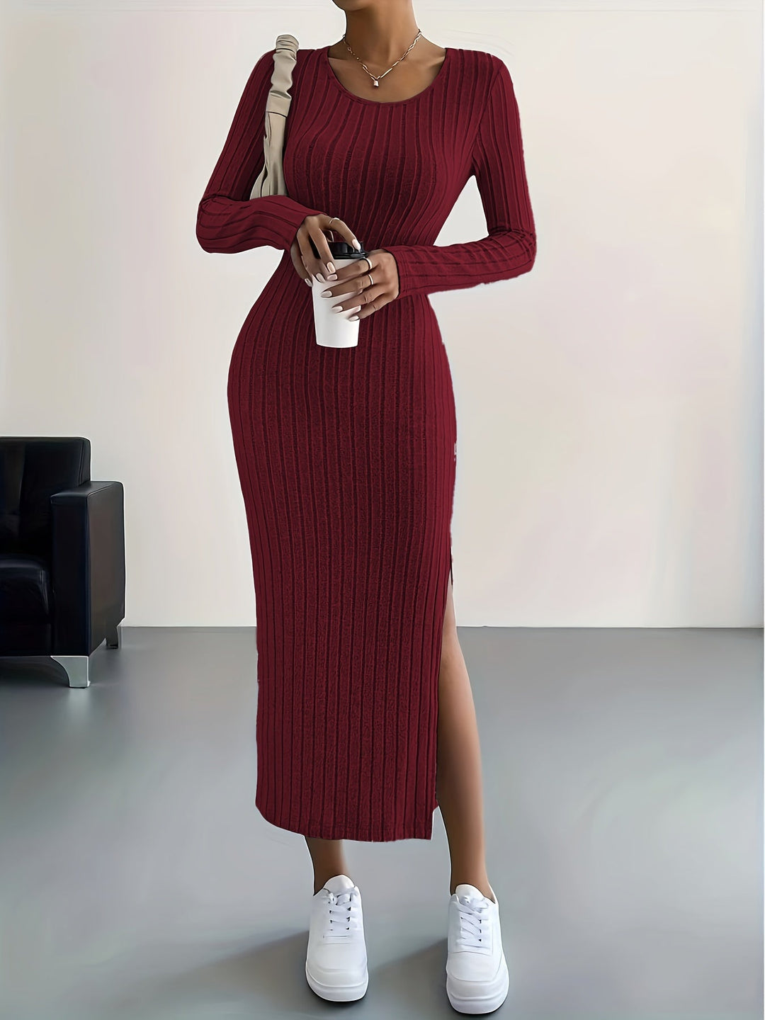 Sleek Ribbed Knit Bodycon Maxi Dress