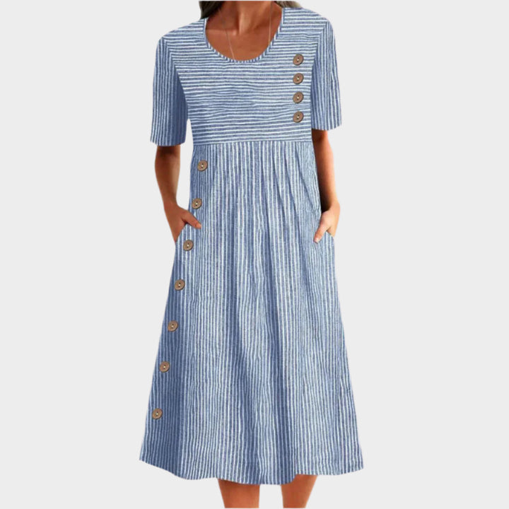 Midi Dress with Buttons and Striped Pattern