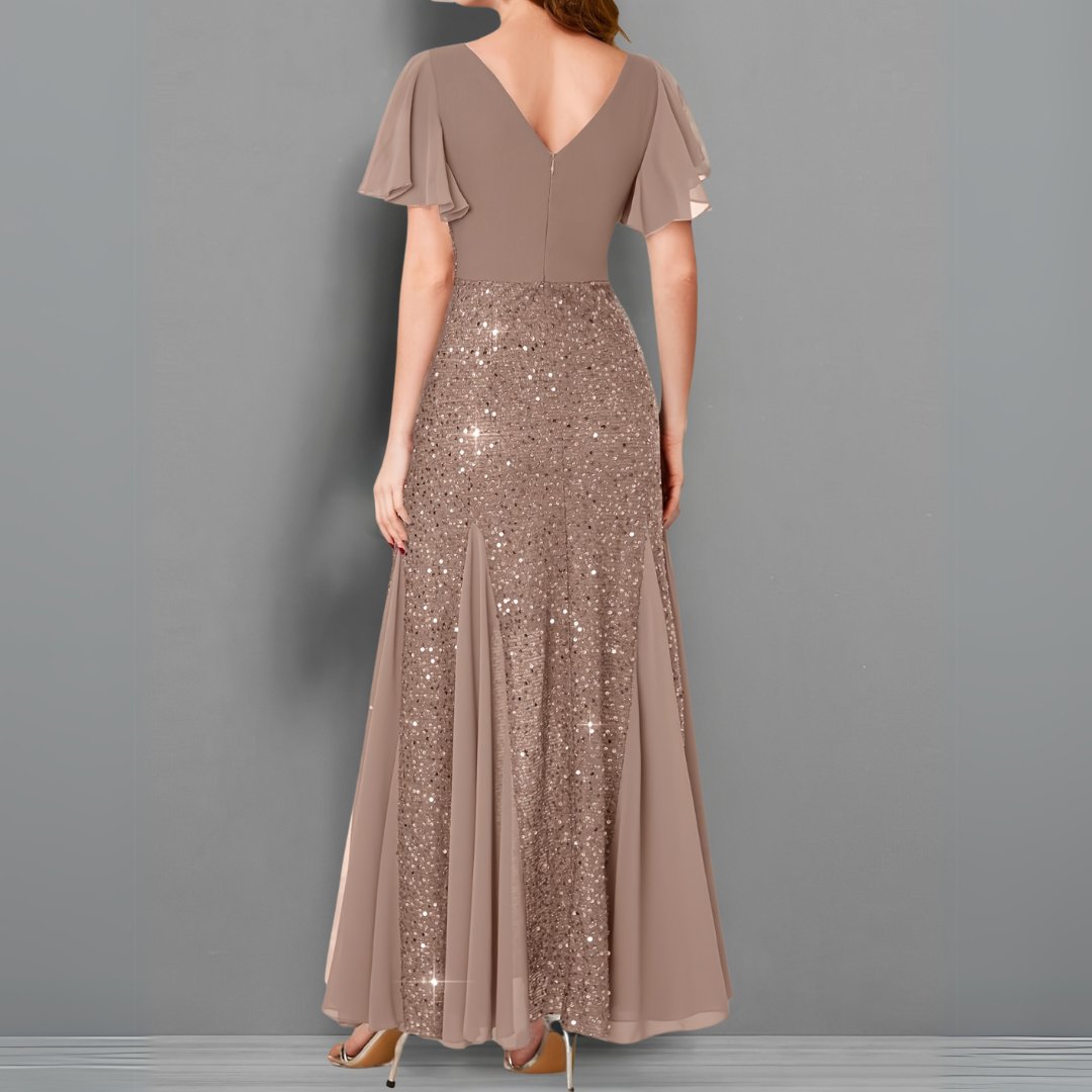 Scarlet Elegance Sequin Evening Gown