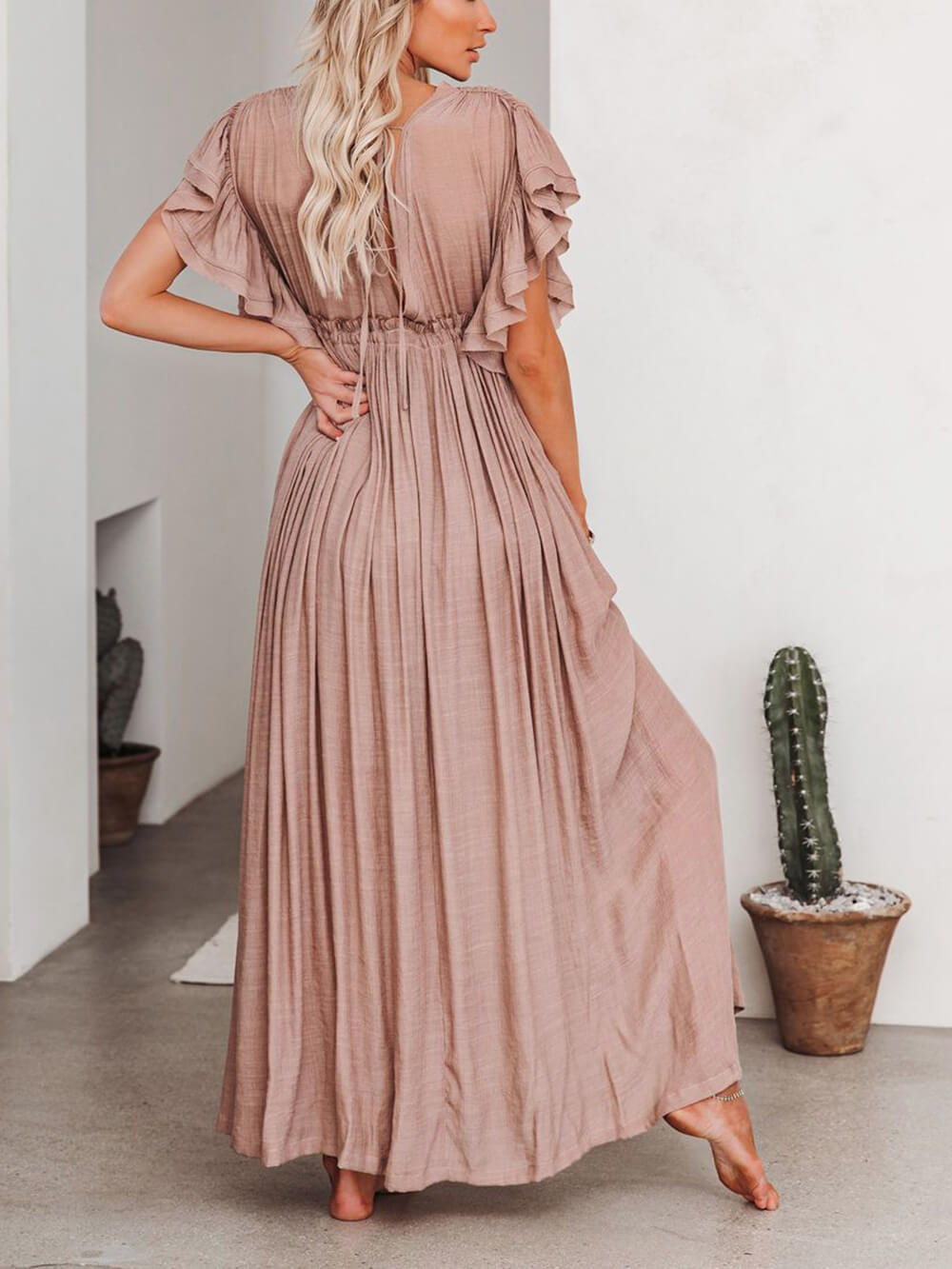 Buttoned Cotton Linen Perfect Boho Maxi Beach Dress