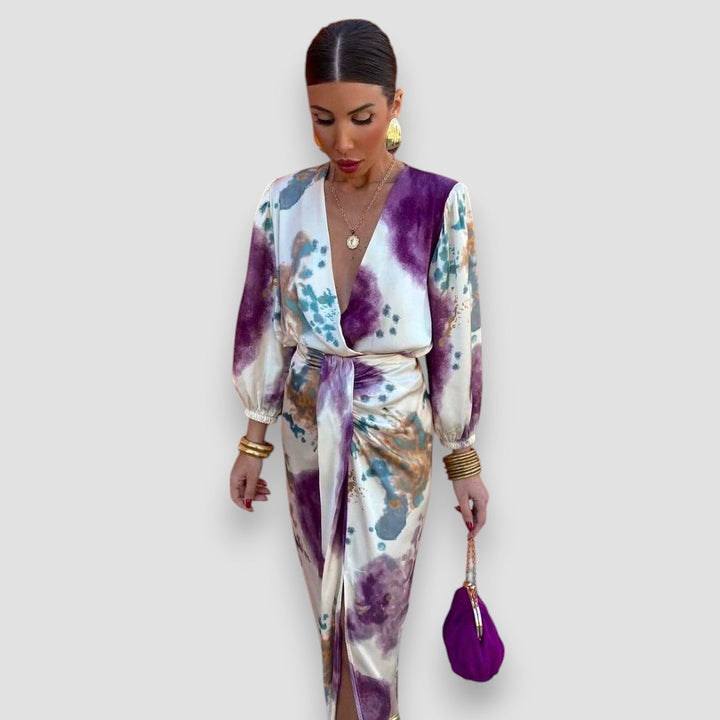 Elegant Satin Tie-Dye Dress