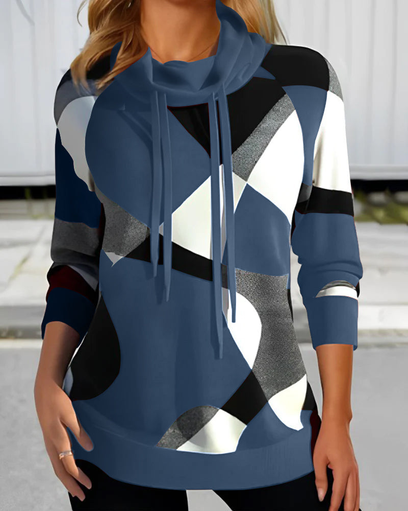 Abstract Elegance Cowl Neck Top