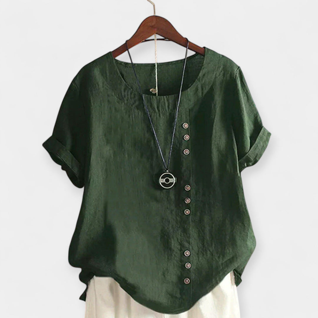 Short-Sleeve Button-Up Blouse