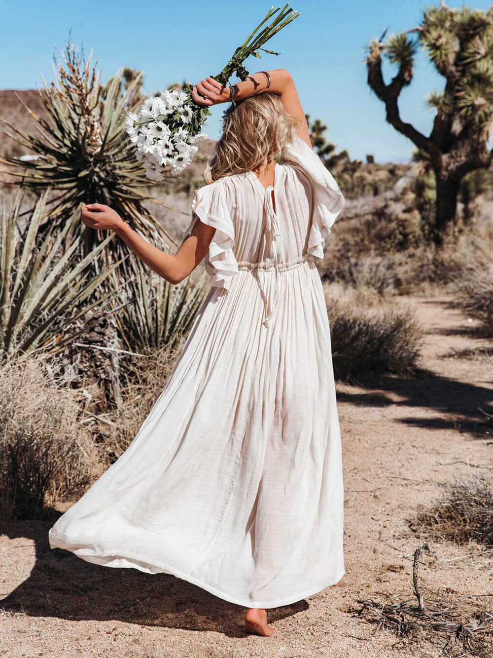 Buttoned Cotton Linen Perfect Boho Maxi Beach Dress
