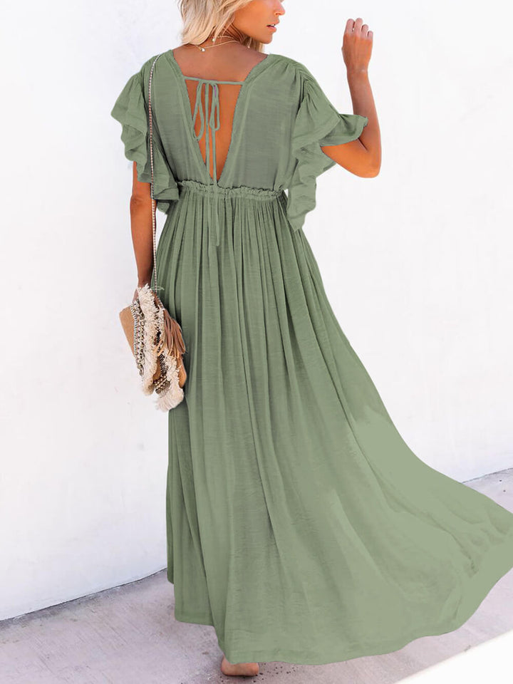 Buttoned Cotton Linen Perfect Boho Maxi Beach Dress
