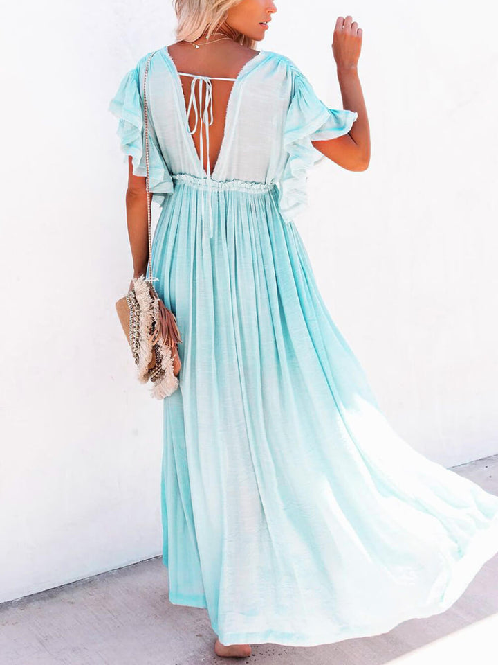 Buttoned Cotton Linen Perfect Boho Maxi Beach Dress