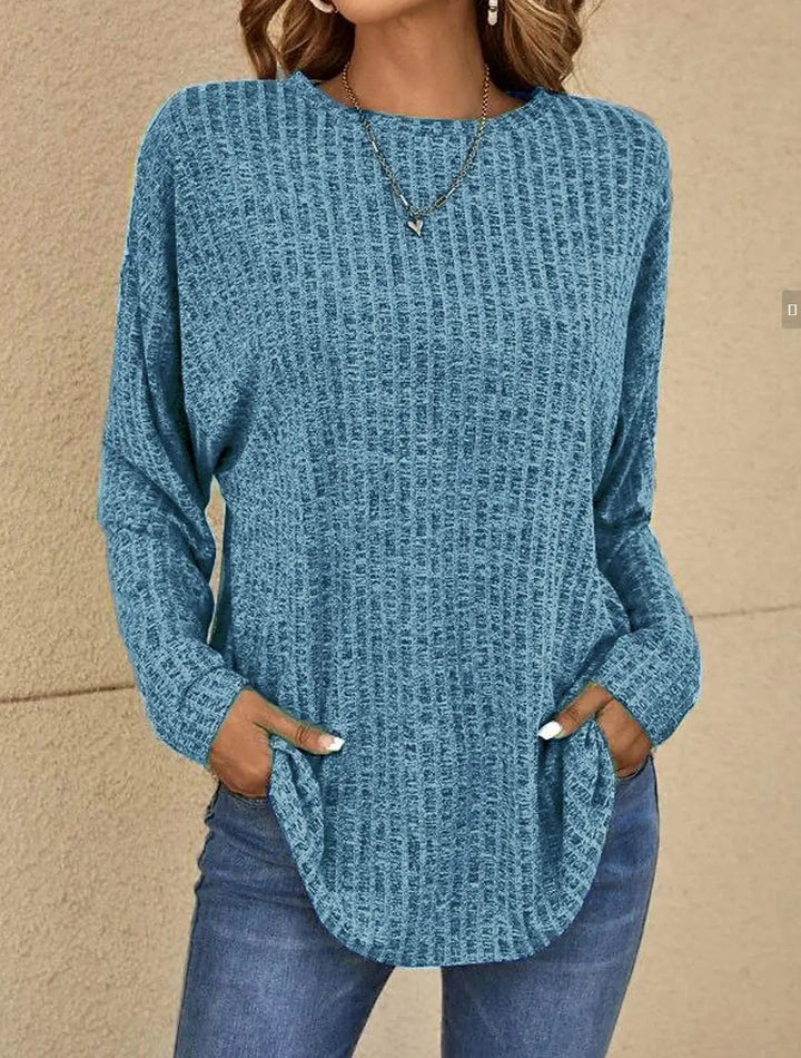 Casual Waffle Knit Long Sleeve Top