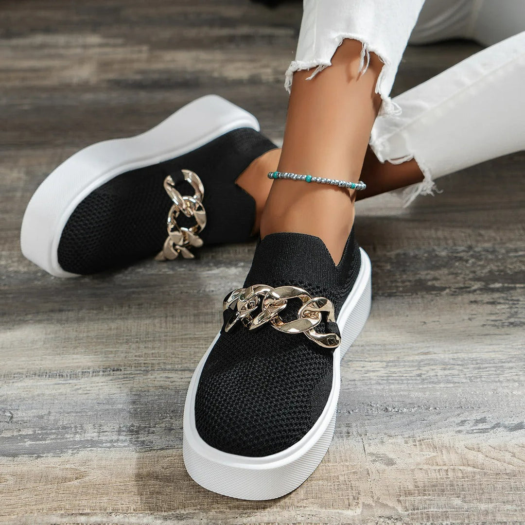 "Urban Luxe Chain Slip-Ons"