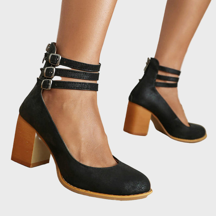 Triple Strap Elegance Block Heels