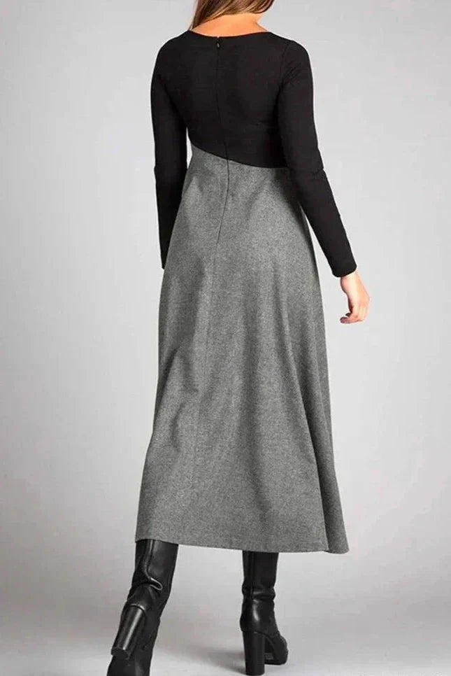 Two-Tone Pleated A-Line Maxi Dress