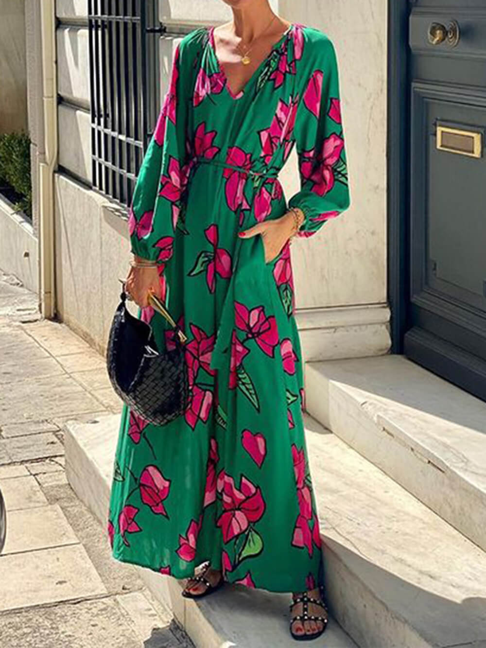 Beach Vacation Dresses with V Neck Print