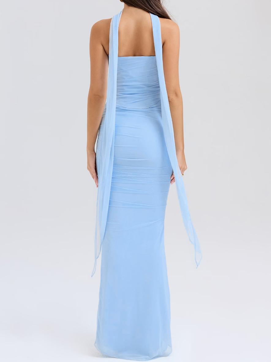 Blue strapless bodice and high-waisted skirt with tie set