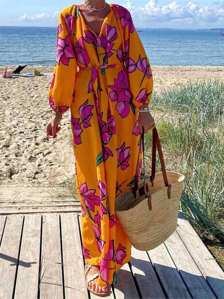 Beach Vacation Dresses with V Neck Print