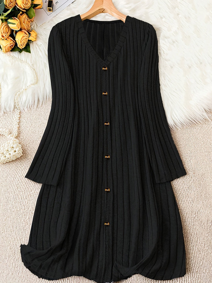 Buttoned Ribbed Knit Dress