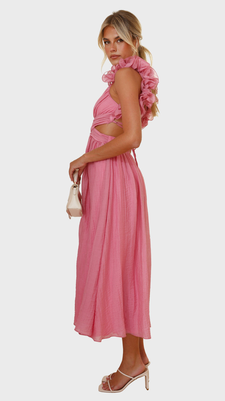 Rosé Bloom Cutout Midi Dress