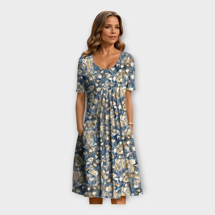 Dress with Floral Design and Short Sleeves