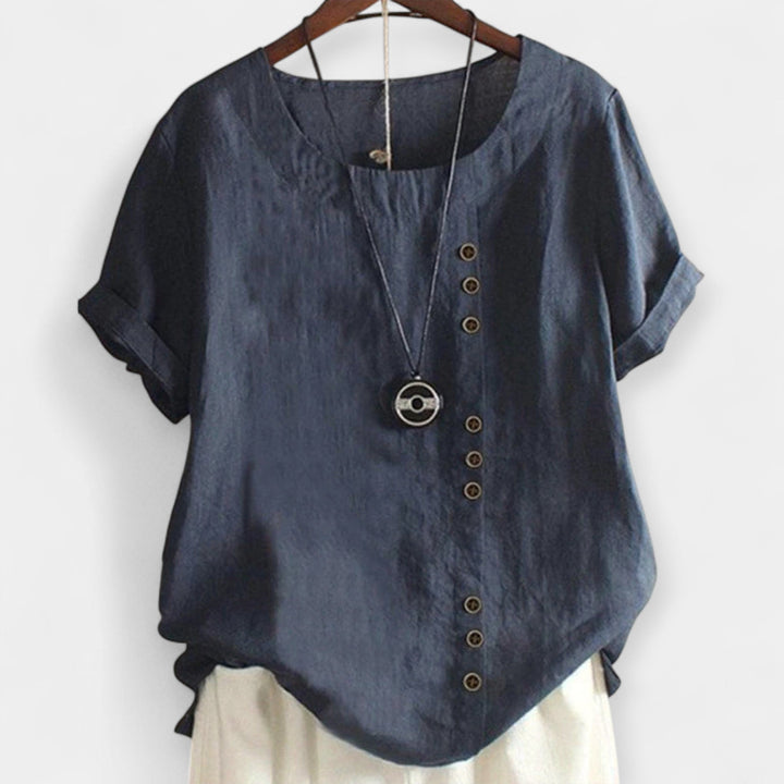 Short-Sleeve Button-Up Blouse