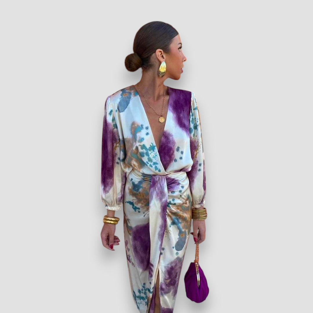 Elegant Satin Tie-Dye Dress