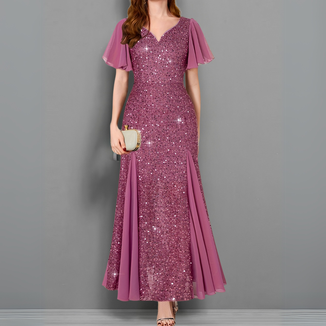 Scarlet Elegance Sequin Evening Gown