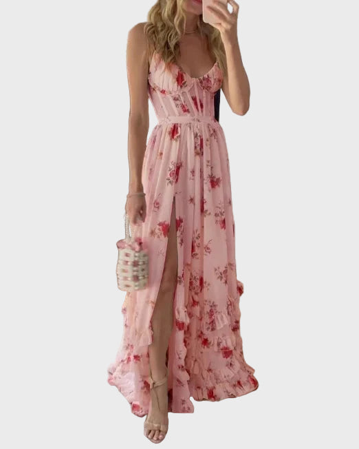 Romantic Floral Slit Maxi Dress