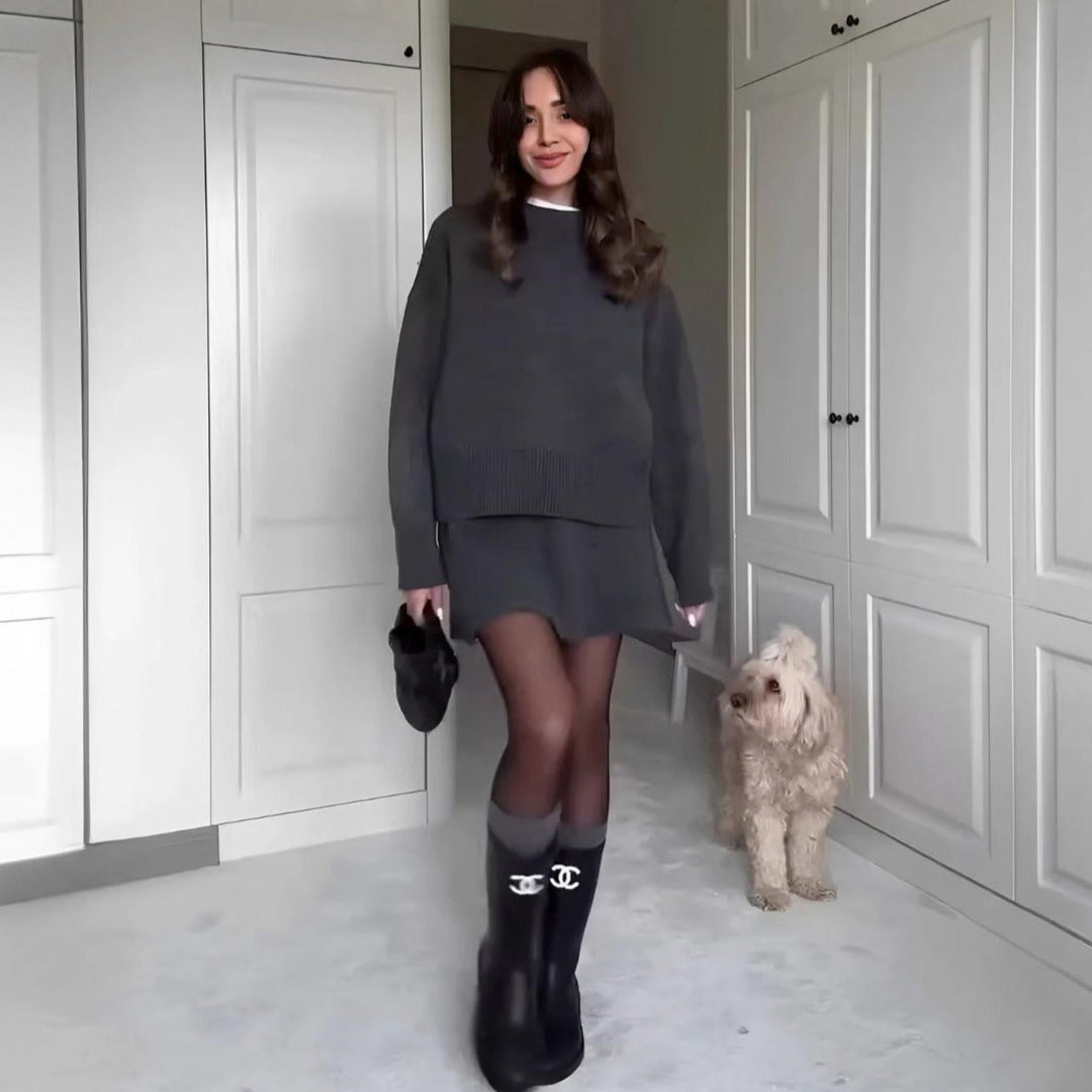 Bordeaux Chic Knit Sweater & Skirt Set
