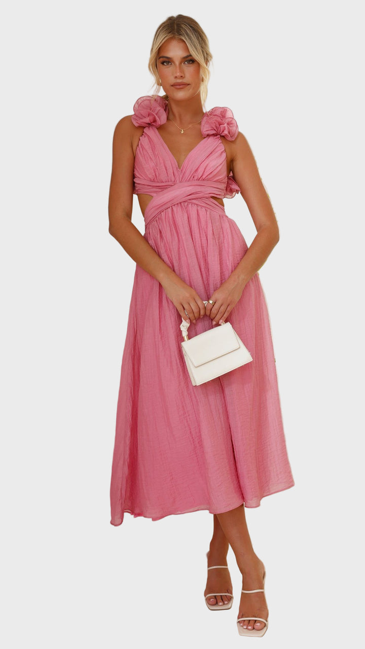 Rosé Bloom Cutout Midi Dress