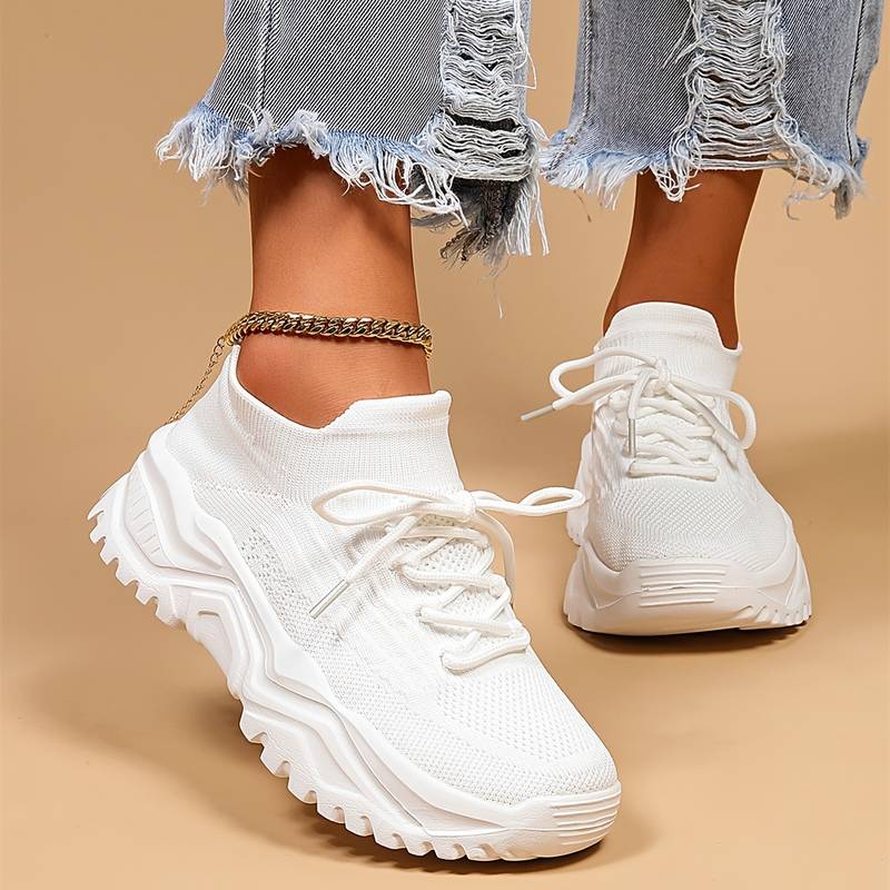 All-White Chunky Knit Sneakers