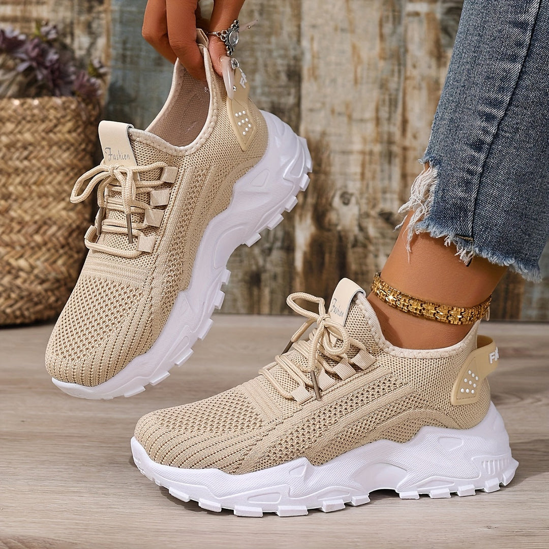 Beige Breathable Knit Sneakers