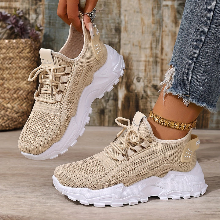 Beige Breathable Knit Sneakers