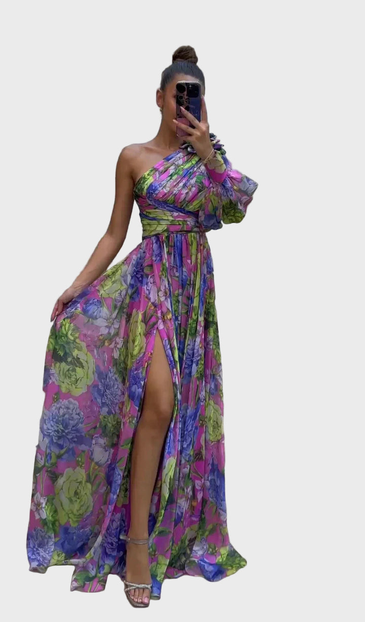 Floral Radiance One-Shoulder Maxi Dress