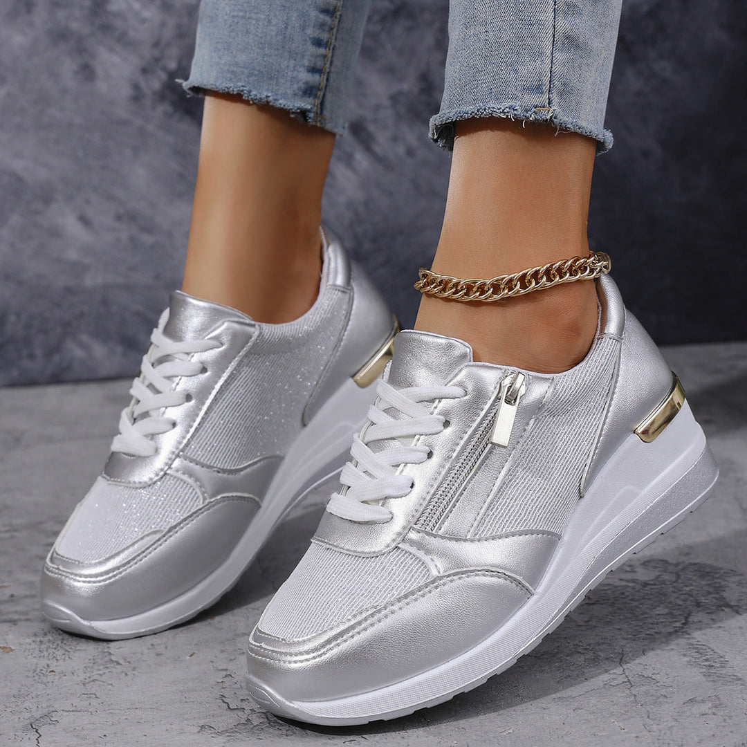 GlamRise Metallic Wedge Sneakers