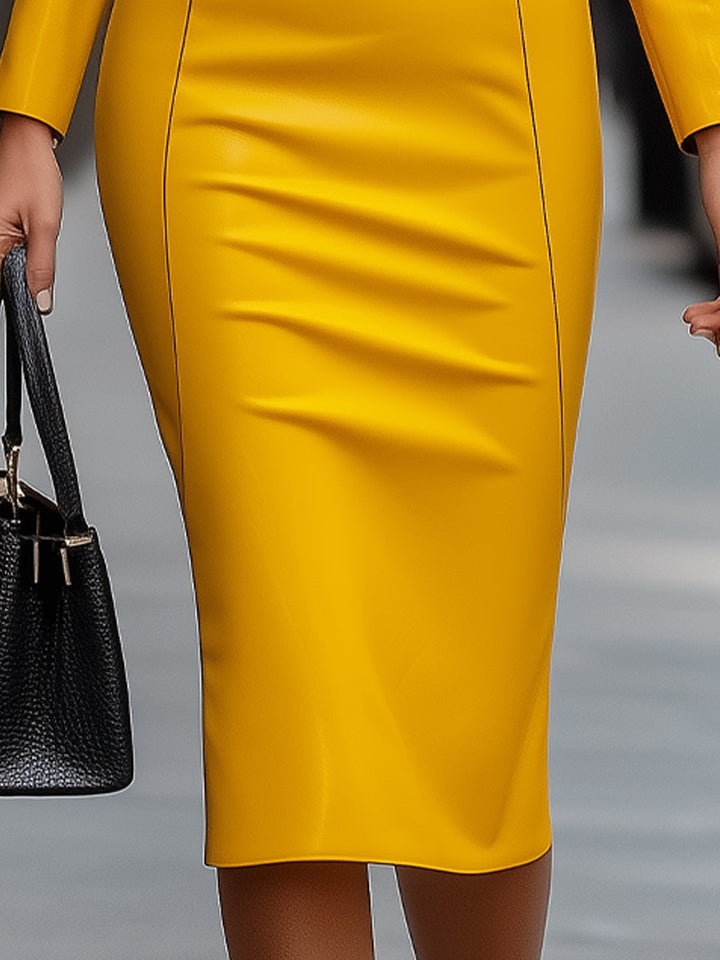 Luxe Black Faux Leather Bodycon Midi Dress