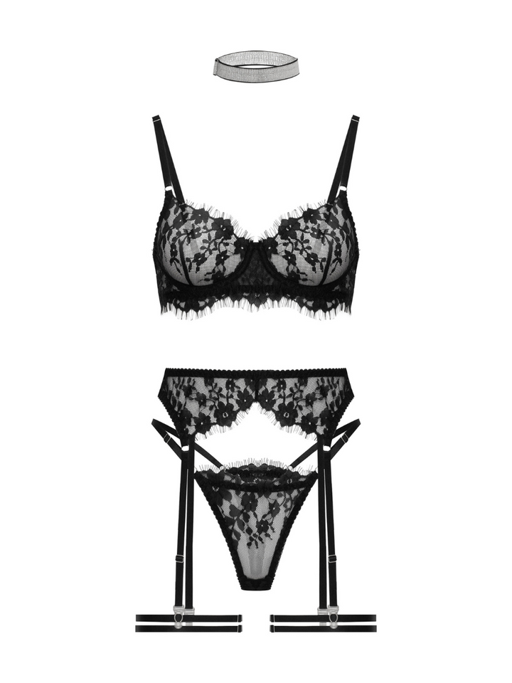 Midnight Desire Floral Lace Lingerie Set
