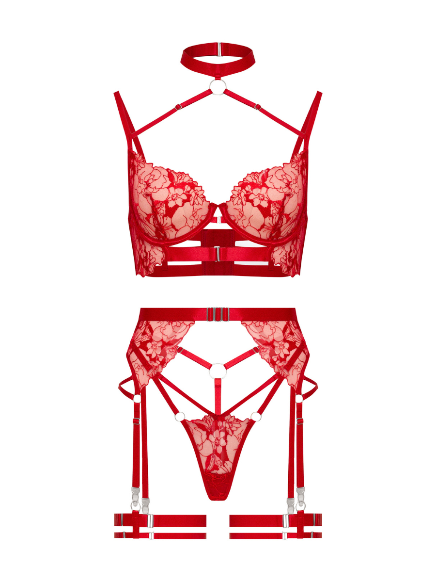 Scarlet Seduction Lace Harness Lingerie Set