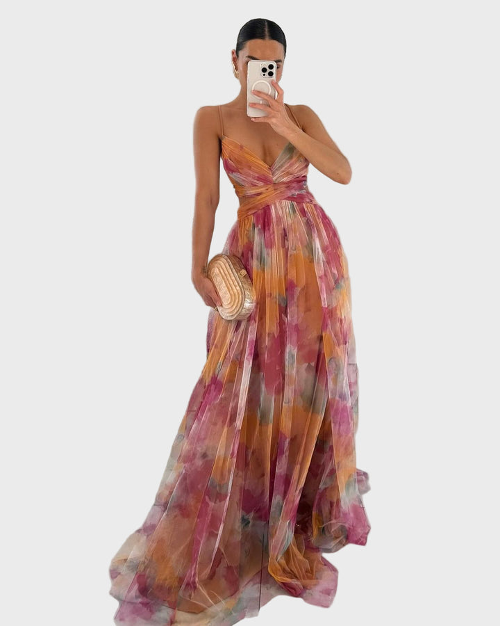 Multicolor Watercolor Maxi Dress