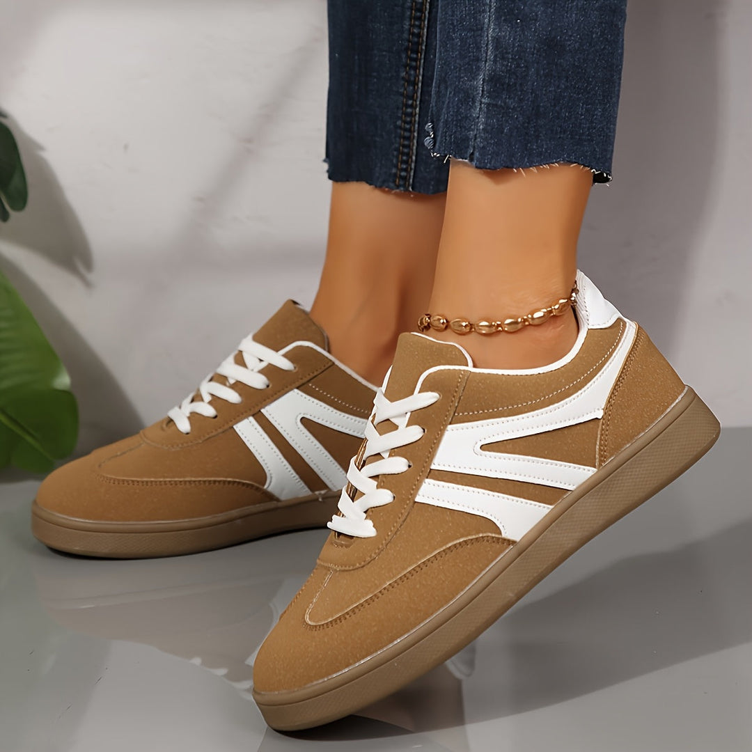 Beige Retro Lace-Up Sneakers