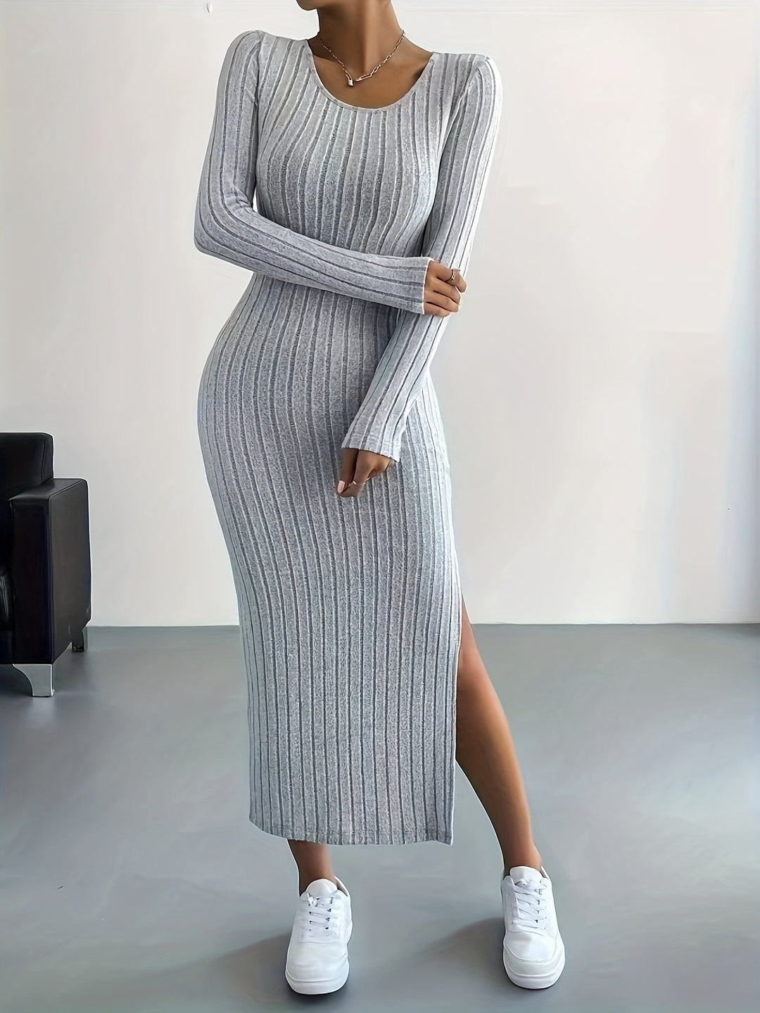 Sleek Ribbed Knit Bodycon Maxi Dress