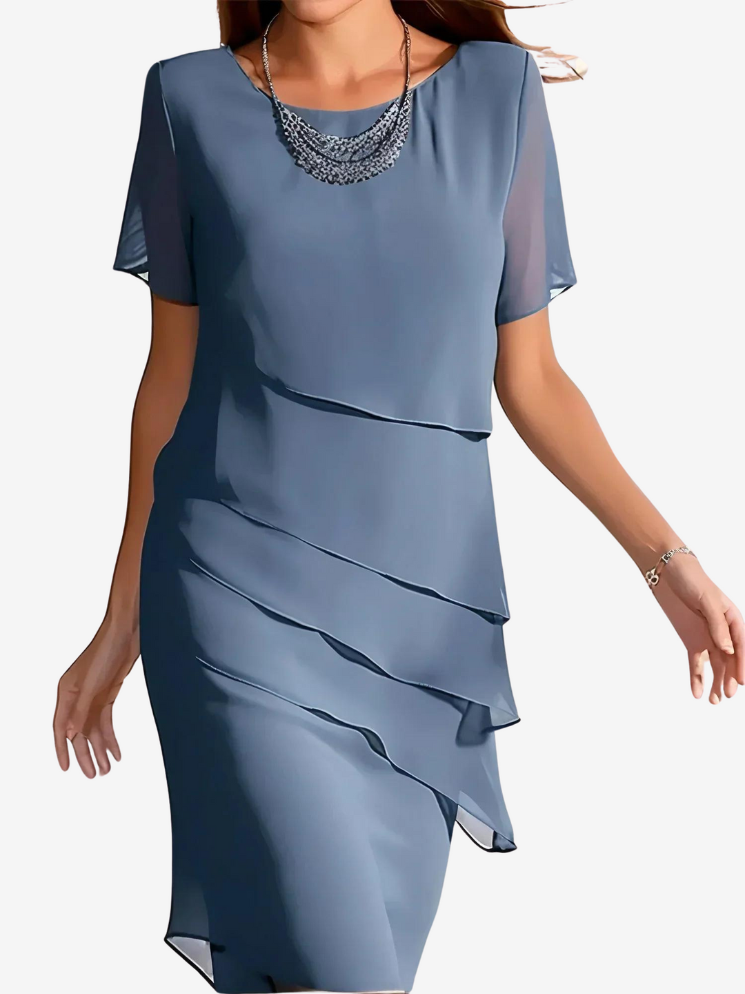 Midnight Elegance Layered Chiffon Dress