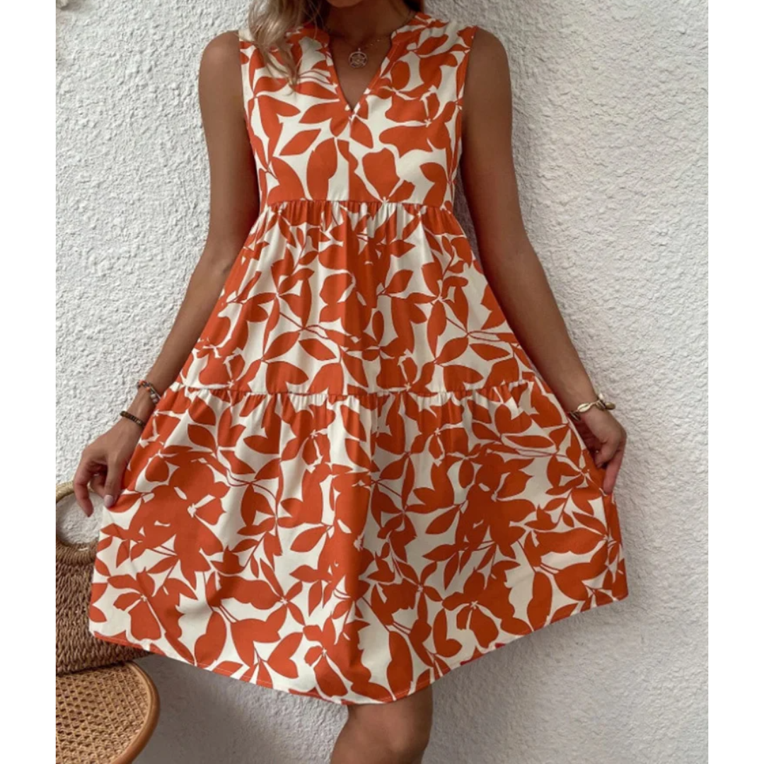 Monochrome Leaf A-Line Dress
