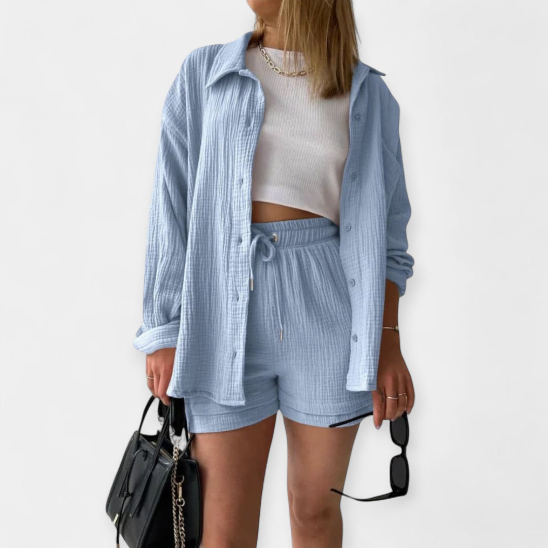 Bicolor Summer Top and Shorts Set