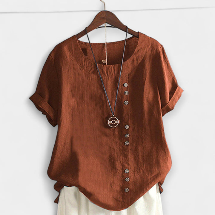 Short-Sleeve Button-Up Blouse