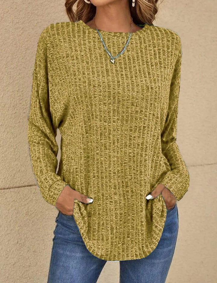 Casual Waffle Knit Long Sleeve Top
