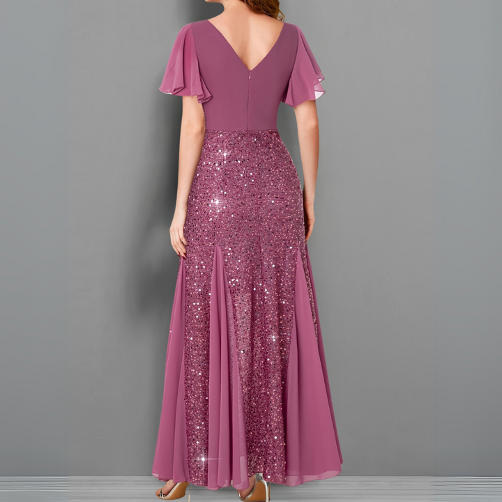 Scarlet Elegance Sequin Evening Gown