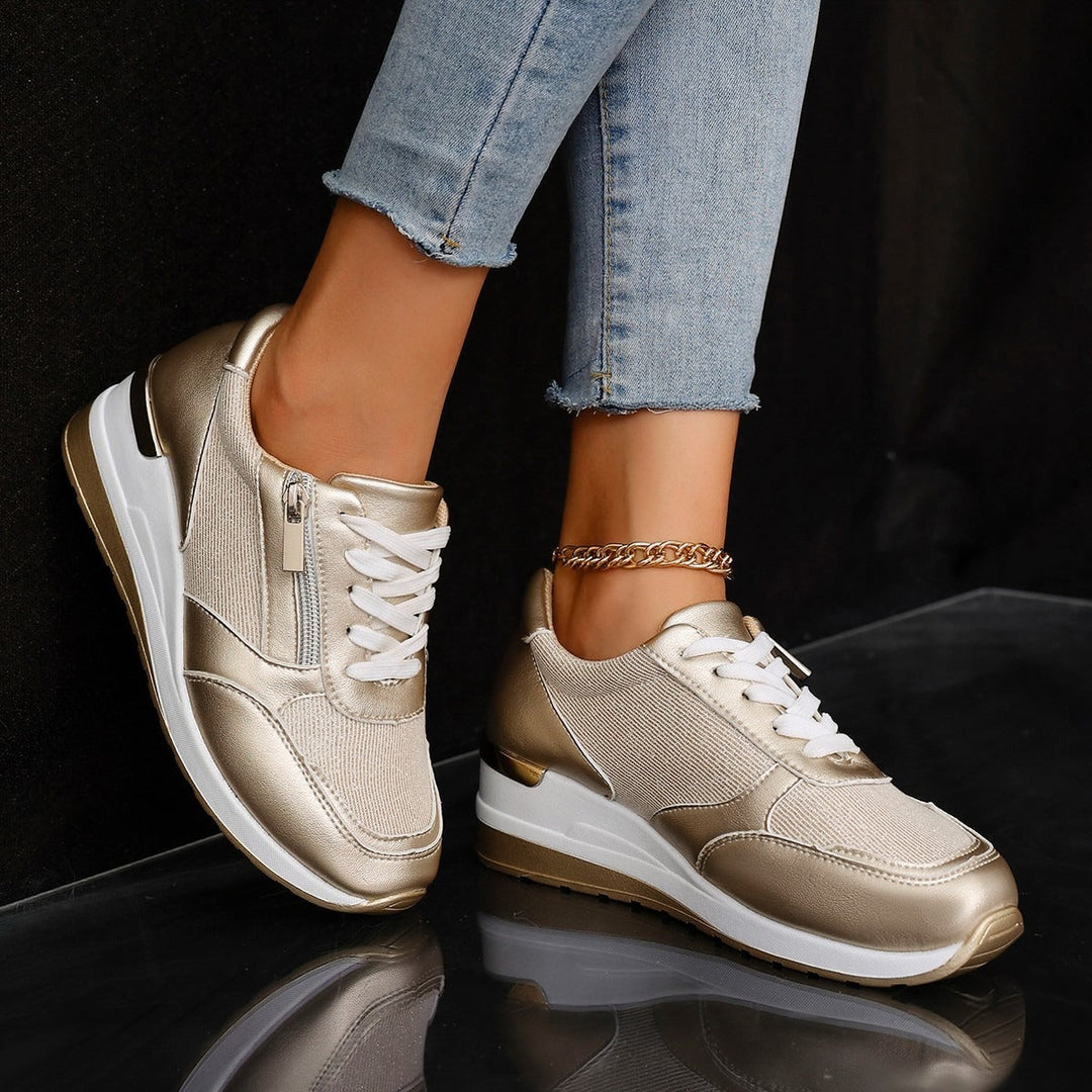 GlamRise Metallic Wedge Sneakers