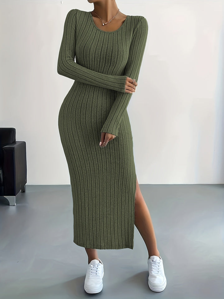 Sleek Ribbed Knit Bodycon Maxi Dress