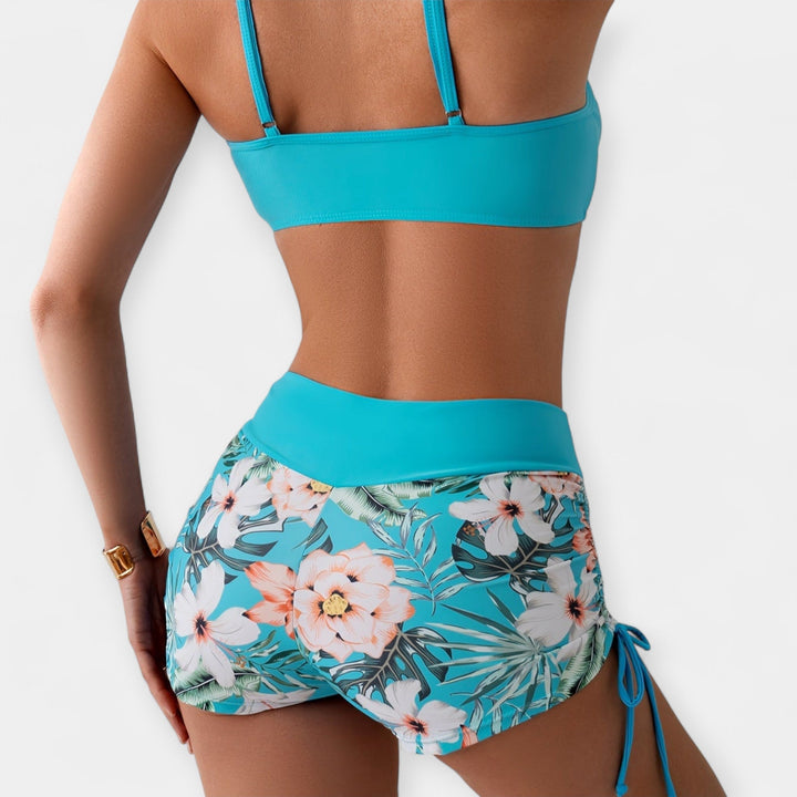 High-Waisted Bikini with Tropical Patterns